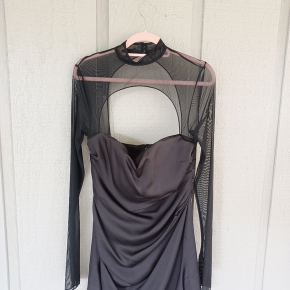 Alieva Maya Draped Corset Mini Dress Size L Women Long Sleeve Silk Satin Black - Picture 3 of 14